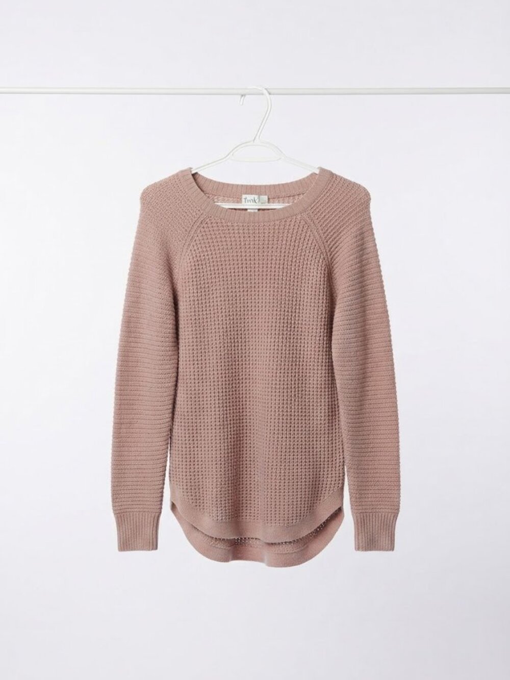 Twik Waffle-Knit Crewneck Sweater in Dusty Rose
